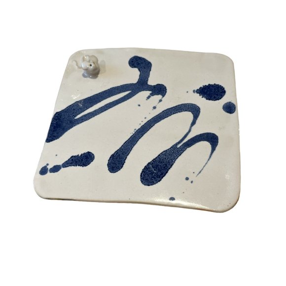 POTTERY Cheese Plate HAND CRAFTED with 3D Mouse 9 1/4" Square - Picture 1 of 7